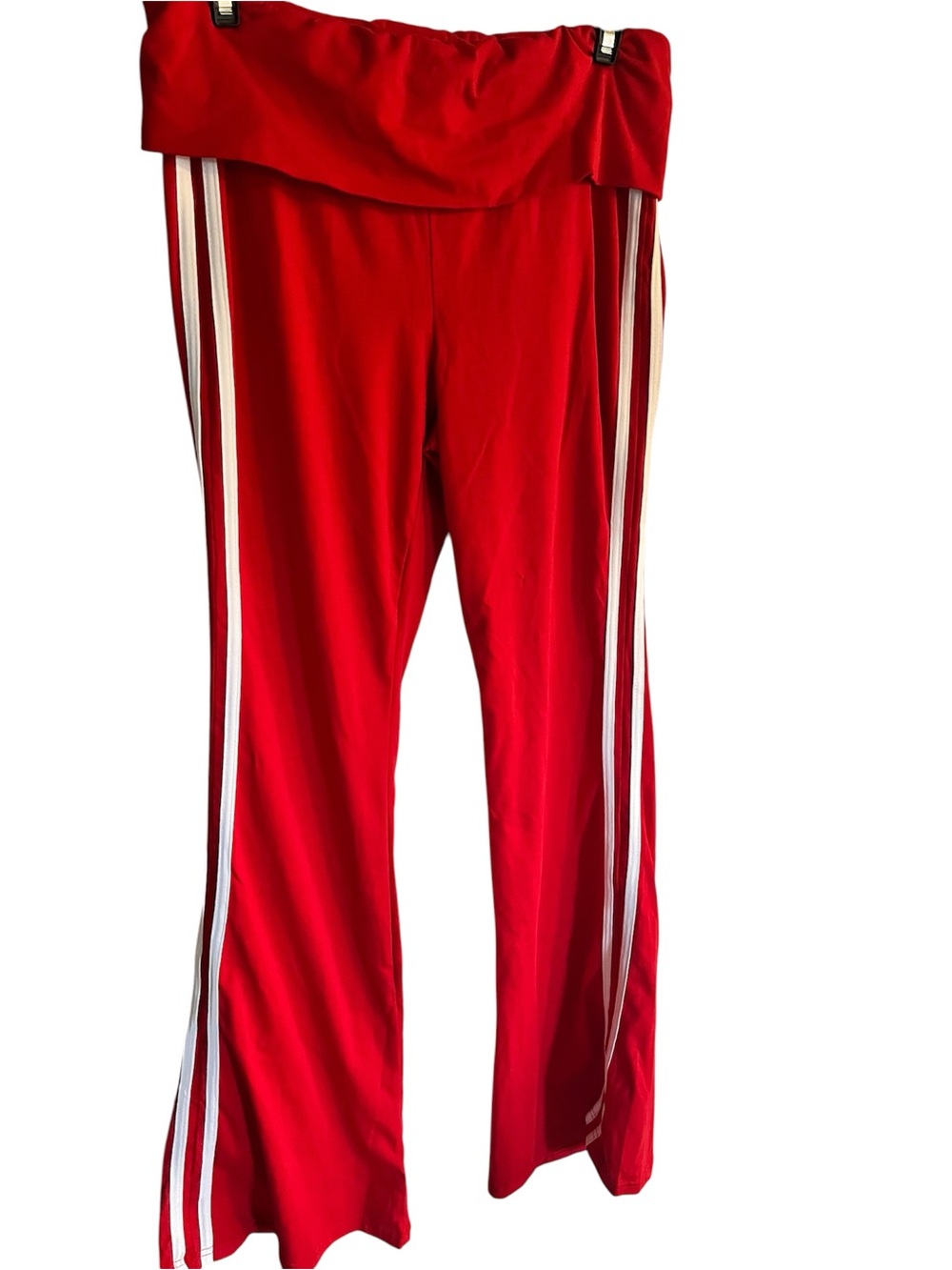 Fusionista Red Fold-Over Waist Leggings with Side Stripes Cotton L328